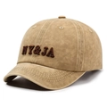 Khaki washed cotton baseball cap with vintage brown NY&JA embroidery on front - Adjustable / Khaki