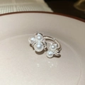 Detail of silver open ring with white pearls and sparkling zircons on ceramic tray - 3# Elegant Flower Cluster Style (Silver)