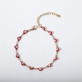 Bracciale in acciaio inossidabile placcato oro 18K con cuori in smalto rosso e malocchio - Rosso