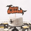 Topper per torta Happy Halloween glitterato su torta a ragnatela in una festa - Arancione Happy Halloween/Base Nera