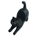 Cute black cat resin phone stand with sleek matte finish for desk organization - Stretching Black Cat