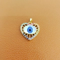 Golden heart pendant with blue evil eye in white enamel and rainbow cubic zirconia - 11-Gold Heart Rainbow Zircon Blue Eye