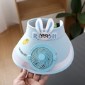 Kids light blue sun visor hat with built-in solar fan and cute rabbit design - Rechargeable Fan Style / Ice Silk Rabbit Fan-Sky Blue