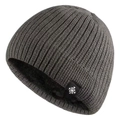 Winter thermal knit beanie in dark gray with thick fleece lining and snowflake patch - Dark Gray