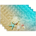 Detail of four rectangular beach placemats with sea shells and starfish ocean pattern - Sea Star Beach