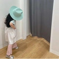 Kids mint green straw hat and summer outfit set for outdoor beach vacation wear - Cyan