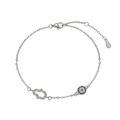 S925 sterling silver Hamsa hand and blue Evil Eye charm bracelet with lobster clasp - Hamsa Hand with Eye / Silver