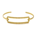 Adjustable 18K gold-plated open bangle with minimalist bead and rectangular frame details - Rectangular Beaded Frame Style (SB23112808)