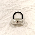 Sleek silver hollow metal ponytail cuff with textured surface on black elastic hair tie - Silver Dot Texture 5cm