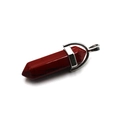 Hexagonal red jasper crystal pendant with silver metal clasp on a clean white background - Red Jasper