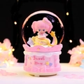 Pink moon girl crystal ball music box with warm LED lighting and glowing stars - 8522 Pink Base / Medium 80# LED Light+Music