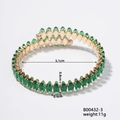 Detailed size specifications for the gold rhombic bangle with green marquise-cut stones - Gold Base with Green Gem (B00432-3)