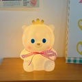 Cute white bear night light with yellow crown and pink ribbon on a wooden table - 6# Pink Ribbon Crown Bear