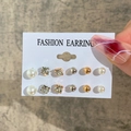 6-piece set of heart-themed stud earrings with pearls, crystals, and gold hoops - Gold Silver Pearl Rhinestone Stud Set (5483)