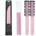 Pink hair tinsel extension set with 12 clips and 16 glittery strands in 60cm length - 12 Pieces / Laser Pink (12-Piece Set)