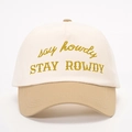 Two-tone baseball cap in off-white and khaki with yellow Stay Rowdy embroidery details - One Size / Off-White/Dark Khaki