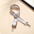 Adjustable beige and white striped wide bag strap with silver metal buckles - Khaki and Silver (Silver Buckle)