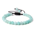 Light blue 6mm natural stone beaded bracelet with adjustable black woven cord - 6mm / Angelite Amazonite