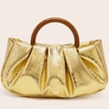 Golden crocodile pattern PU leather cloud bag with fold design and brown resin handle - Crocodile / Gold