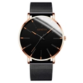 Fashionable black dial quartz watch with rose gold case and metal mesh strap - Rose Gold Hands Rose Gold Case Black Mesh Band