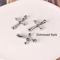 Detailed view of three antique silver cross pendants with vintage black finish and retro style - Style 22 Large Cross Antique