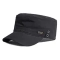 Classic black cotton cadet cap with vintage sports metal badge and side ventilation holes - Adjustable / Black