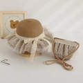 Ensemble chapeau de paille et sac pour filles avec dentelle élégante et tulle à pois - Ensemble chapeau et sac / Marron