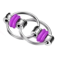 Fidget toy bike chain keychain with silver metal links and purple rubber rings - Purple