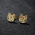 Minimalist gold stainless steel cat silhouette stud earrings with hollow leaf design - 450 Gold (Cat)