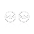 Minimalist silver round stud earrings featuring hollow star and geometric wave patterns - 189-Star Wave / Steel