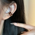 Gold plated cuff earring with red enamel star zircon, worn on ear for a luxury style - Ear Cuff - Red Single Piece (HE29974)