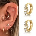 Minimalist gold hoop earrings featuring sparkling white zircon stones for women - CC038-2 / Gold+8mm
