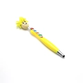 Multifunctional yellow cartoon stylus pen with plush smiley doll and colorful striped clip - Yellow