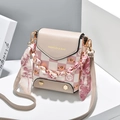 Pink and beige checkerboard crossbody phone bag with cute cat and floral scarf handle - Apricot