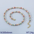 50cm gold stainless steel Cuban link necklace with vibrant colorful enamel segments - Multi-color Spliced Enamel Cuban Chain (KN291686-Z)