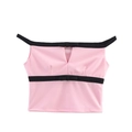 Roze off-shoulder crop top met zwarte strikjes en een slanke pasvorm van gebreide stof - XS / Roze en Zwart Crop Top