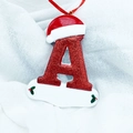 Christmas alphabet A resin ornament with Santa hat and glittery red finish for tree decor - Letter A