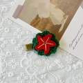 Handmade crochet red star Christmas hair clip with gold stitching and green base - Green Base Pentagram Hair Clip