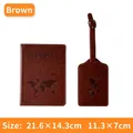 Brown PU leather travel set with world map passport holder and matching luggage tag - Set / Brown