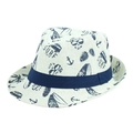 Cappello Fedora in paglia estiva con stampa SURF blu e nastro per protezione solare. - Adulto 58cm / Crema
