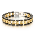 Bracelet pour homme style chaîne de vélo noir et doré en acier inoxydable poli de luxe - 23cm Noir & Or (KB51877-D)
