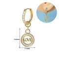 Gold huggie hoop earrings with heart-shaped LOVE pendant and sparkling crystals - LOVE Circle