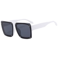 White square oversized sunglasses with dark lenses and stylish silver rivet accents - White Frame Gray Lens