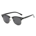 Klassische Halbrahmen-Sonnenbrille in Schwarz mit Silbersteg und dunkelgrauen Gläsern - Glänzend Schwarz Silber Grau Polarisiert C1