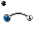 Piercing sopracciglio in titanio G23 con barra curva argento e opale blu intarsiato - 1.2x10x3x4mm / Opale 19