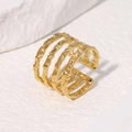 Anillo de ondas multicapa en oro de 18K con textura martillada y diseño abierto minimal - Ajustable / Dorado