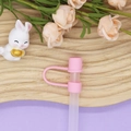 Pink silicone straw cover cap with dust plug for 10mm straws on decorative wooden tray - 10mm Straw Cap (Without Straw) / Light Pink