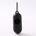 Portable capsule-shaped dog waste bag dispenser in black with convenient plastic carabiner - Black
