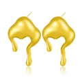Molten style gold-plated stainless steel earrings with fluid metallic drop design - Artistic Flowing Melted