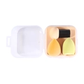 3-piece makeup sponge set with mushroom head and teardrop blenders in a clear storage box - 2 Makeup Sponges and 1 Mushroom Head Puff / Yellow